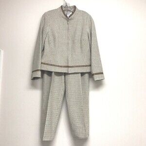 VTG Pendleton 2 Piece Virgin Wool Leather Plaid Flannel Blazer Pants Suit 10 12